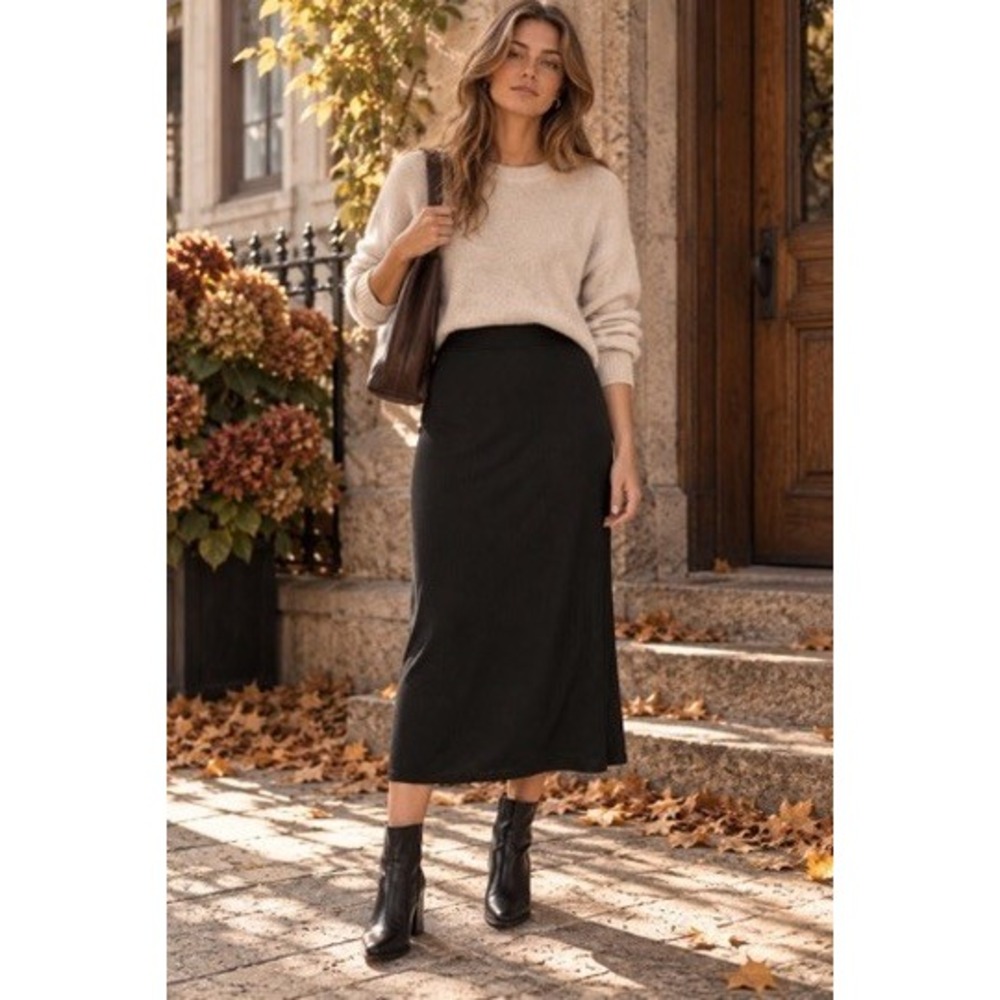 Halara Womens Black Ribbed Maxi Skirt Side Slit NWT Size Large Capsule Modest